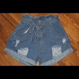 Denim tie shorts